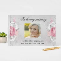 Memorial funeral silver pink florals photo guest book