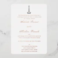 Elegant Nautical Wedding Lighthouse - Navy Blue, Foil Invitation