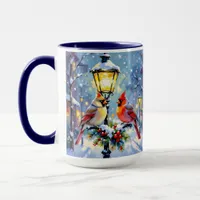 Christmas Cardinals and Snowy Lamppost Mug