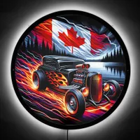 Fierce hot rod racing by a picturesque lake at  LED sign