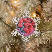 Berry Christmas funny fruity Wordplay Pun Snowflake Pewter Christmas Ornament