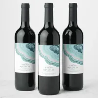 Agate Geode Glitter Wedding Teal ID647 Wine Label