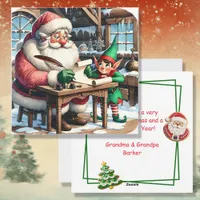 Santa and Elf Christmas in the North Pole Holiday Card