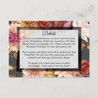 Elegant Floral Black Wedding Detail Information Enclosure Card