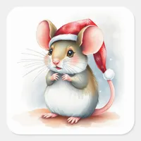 Cute Little Santa Mouse Whimsical Christmas Square Sticker