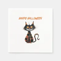 Creepy Black and Orange Cat Halloween Napkins