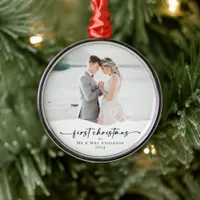 First Christmas as Mr & Mrs Hearts Photo Metal Ornament