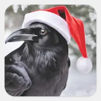 Raven in a Santa Hat Square Sticker