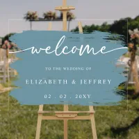 Dusty Blue Brush Strokes Wedding Welcome  Acrylic Sign