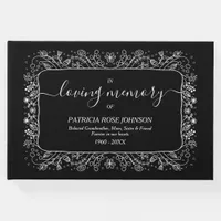 Black Floral Memorial Funeral Remembrance Guest Book