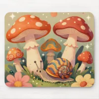 Cottage Core Snail and Musrhooms Mouse Pad