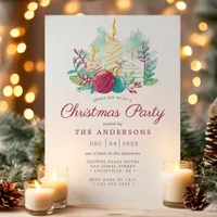 Festive Watercolor Candles Purple Christmas Party Invitation