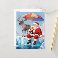 Santa Enjoys a Beer On an Iceberg Postcard