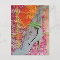 Leg in Lace and Heels Mixed Media Collage  Postcard