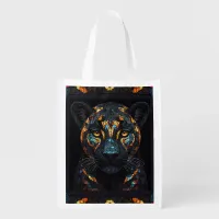 Mosaic Stained Glassed Black Panther Portrait  Grocery Bag