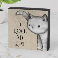 Whimsical "I Love My Cat" Artistic Wooden Box Sign