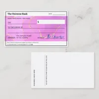 Blank Abundance Check Feminine Law of Attraction  Business Card