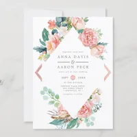 Pastel Pink Floral Diamond Frame Wedding  Invitation