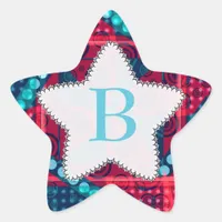 Modern Pattern Monogram Blue Red Star Sticker