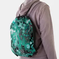 Teal and Black Bubbles Digital Fluid Art Cells  Drawstring Bag