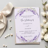 Lavender florals violet linen wedding  invitation