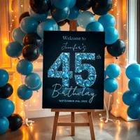 Luxurious Sapphire Blue and Black 45th Birthday Foam Board