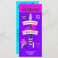 Neon Lights Rock ’n’ Roll Wedding Ticket Invitation