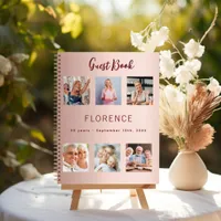 Guest book birthday photo collage rose gold