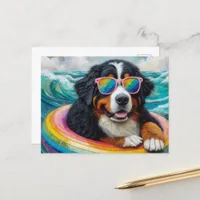 Bernese Mountain Dog on a Rainbow Color Float Postcard