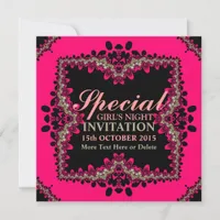 Gold Black & Hot Pink Girls Night Party Invitation