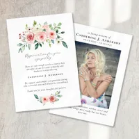 Watercolor Floral Photo Sympathy Funeral Memorial Thank You Card