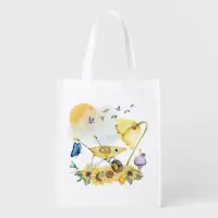 Cute Watercolor Cottagecore Yellow on white | Grocery Bag