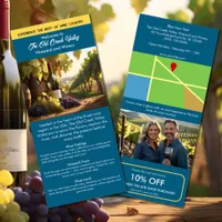 Tourist info marketing vineyard winery blue rack card