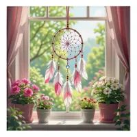 Pretty Pink Dreamcatcher and Plants Window Sill Acrylic Print