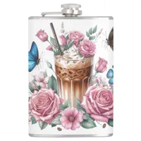 Iced Coffee & Butterfly Floral Art Flask