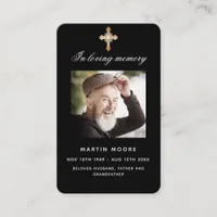 Black white photo funeral cross prayer card