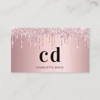 Dusty rose pink glitter drip monogram initials business card