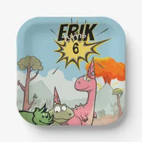 Roarsome Dino Birthday, Cute Cartoon Dino Paper Plates