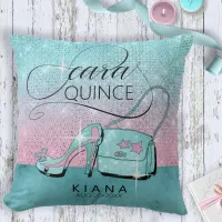 Glitter and Shine Quinceanera Teal/Pink ID701 Throw Pillow