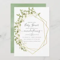 Watercolor Greenery Geometric Baby Shower Invitation