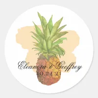 Summer Tropical Pineapple Coastal Wedding Classic Round Sticker