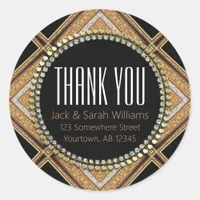 Squaza-D Art Deco Gold Black Thank You Round Classic Round Sticker