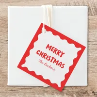 Retro Bold Wavy Red Fun Custom Merry Christmas Favor Tags