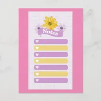 Yellow Purple Girly Floral Flower Blossom Hearts Postcard