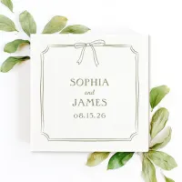 Olive Green Elegant Whimsical Simple Bow Wedding Napkins