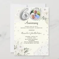 Ivory diamonds florals 60th wedding anniversary invitation