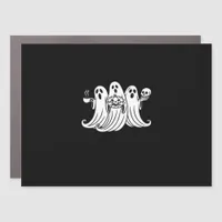 Spooky Coffee Sipping Pumpkin Holding Car Magnet