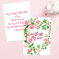 Elegant Pink Roses Heart With All My Love Card