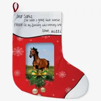 Dear Santa I've Been Good Red ADD YOUR PHOTO Name Large Christmas Stocking
