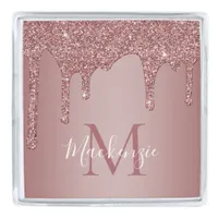 Modern Rose Gold Sparkle Glitter Drips Monogram Silver Finish Lapel Pin
